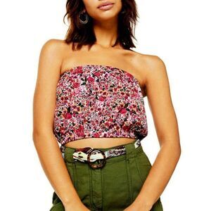Topshop‎ Floral Print Bandeau Crop Top Summer Festival Boho US 10